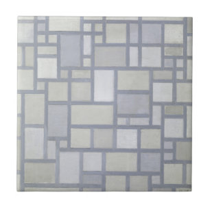 Azulejo Arte abstracto geométrico de rejilla gris de Piet 