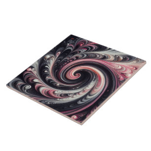 Azulejo Arte abstracto moderno con remolinos rosados, negr