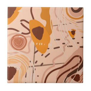 Azulejo Arte abstracto naranja beige marrón boho