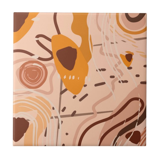 Azulejo Arte abstracto naranja beige marrón boho  (Frente)