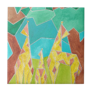 Azulejo Arte abstracto original de la familia de jirafas