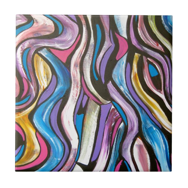 Azulejo Arte abstracto pintado Árbol-Mano susurrante (Frente)