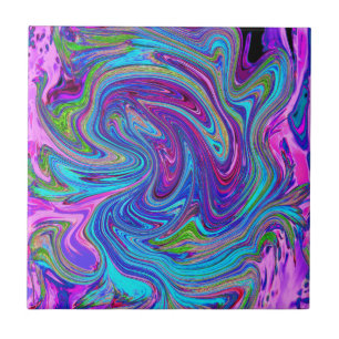Azulejo Arte abstracto retro genial azul, rosa y púrpura