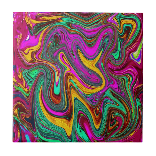 Azulejo Arte abstracto rosa caliente y verde espuma de mar (Frente)