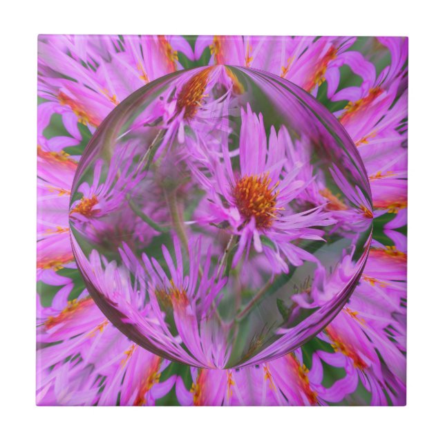 Azulejo Arte Abstrato Floral de Asters Rosa (Frente)