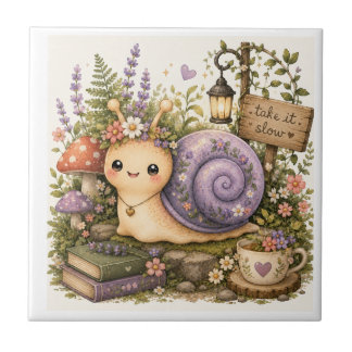 Azulejo Arte Acuarela de Caracol Cottagecore Caprichoso