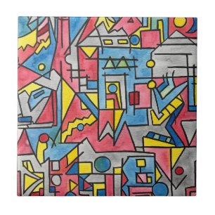 Azulejo Arte acuarela geométrico Bauhaus moderno del paisa