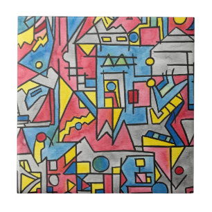 Azulejo Arte acuarela geométrico moderno del paisaje urban
