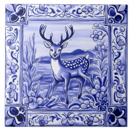 Azulejo Arte animal popular de los ciervos de bosques azul
