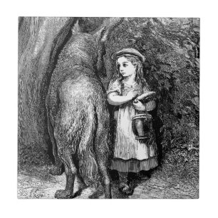 Azulejo Arte antiguo capucha roja de equitación y fantasía