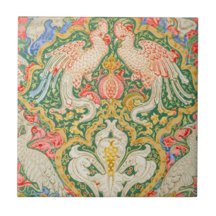 Azulejo Arte Antiguo de Walter Crane de Cacatúa y Pavo Rea