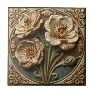 Azulejo Arte Antiguo Deco Majólica Floral Artesano Nouveau