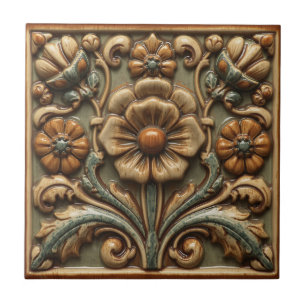 Azulejo Arte Antiguo Deco Majólica Floral Artesano Nouveau