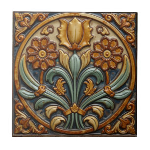 Azulejo Arte Antiguo Deco Majólica Floral Artesano Nouveau