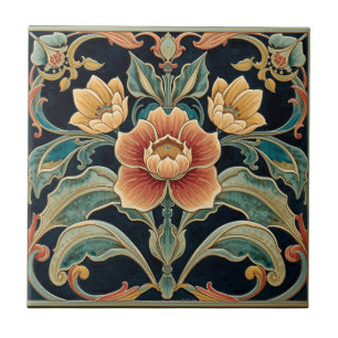 Azulejo Arte Antiguo Deco Nouveau Majólica Floral Artesana