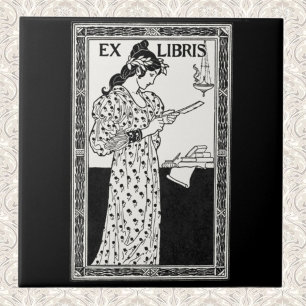 Azulejo Arte Antiguo Ex Libris Modernista Libro Literario 