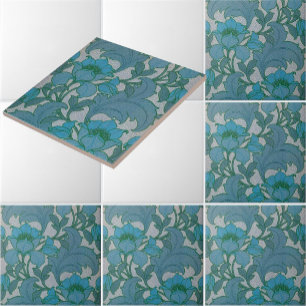 Azulejo Arte Antiguo Floral Azul Nouveau