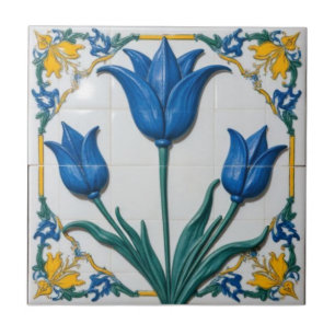 Azulejo Arte Antiguo Floral Tulipanes Azules Nouveau