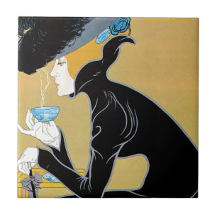 Azulejo Arte antiguo modernista, dama bebiendo té Marco Po