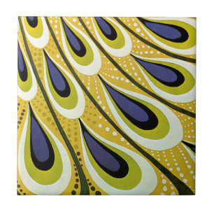 Azulejo Arte Antiguo Modernista, pluma de pavo real de Mac