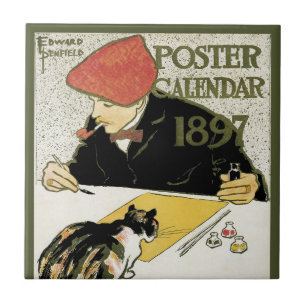 Azulejo Arte Antiguo Moderno, Artista Pintando con Gato Ma