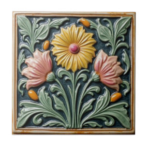 Azulejo Arte Antiguo Moderno Floral Majólica Artesanal