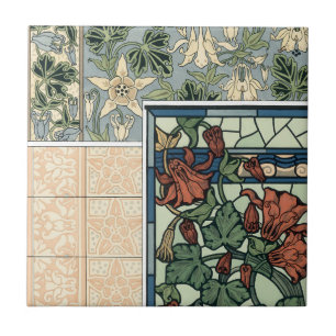 Azulejo Arte Antiguo Moderno, Flores Columbine Aquilegia