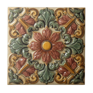 Azulejo Arte Antiguo Moderno Majólica Floral Artesanal