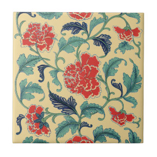 Azulejo Arte Antiguo Nouveau Chino Rojo Floral Chinoiserie