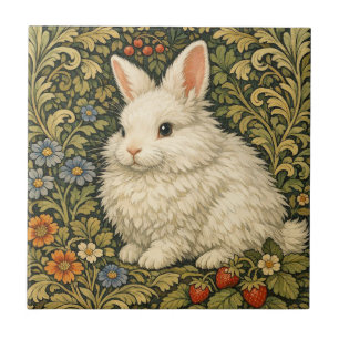 Azulejo Arte antiguo nouveau conejo blanco