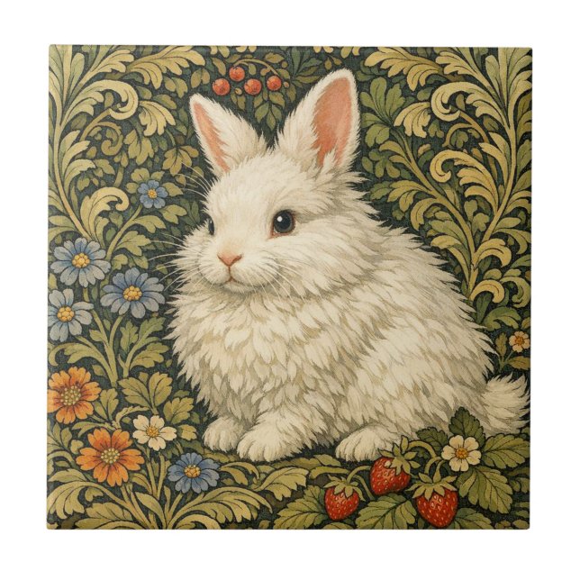 Azulejo Arte antiguo nouveau conejo blanco  (Frente)