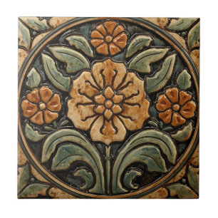 Azulejo Arte Antiguo Nouveau Deco Majolica Floral Artesano