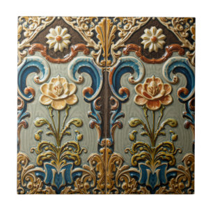 Azulejo Arte Antiguo Nouveau Deco Majolica Floral Artesano