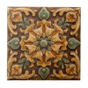 Azulejo Arte Antiguo Nouveau Deco Mayólica Floral Artesana