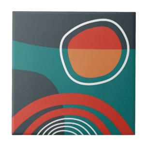 Azulejo Arte boho de sol y arcoíris azul rojo blanco