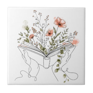 Azulejo Arte Botánico de Línea de Blooms Book