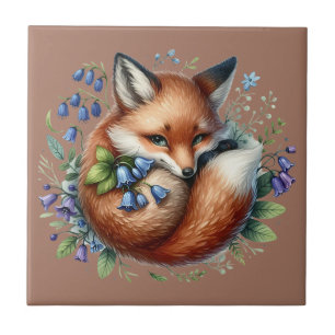 Azulejo Arte Botánico de Zorro Floral del Bosque