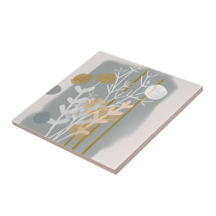 Azulejo Arte botánico minimalista abstracto gris y dorado