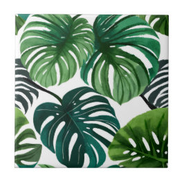 Azulejo Arte botánico moderno acuarela hojas de Monstera