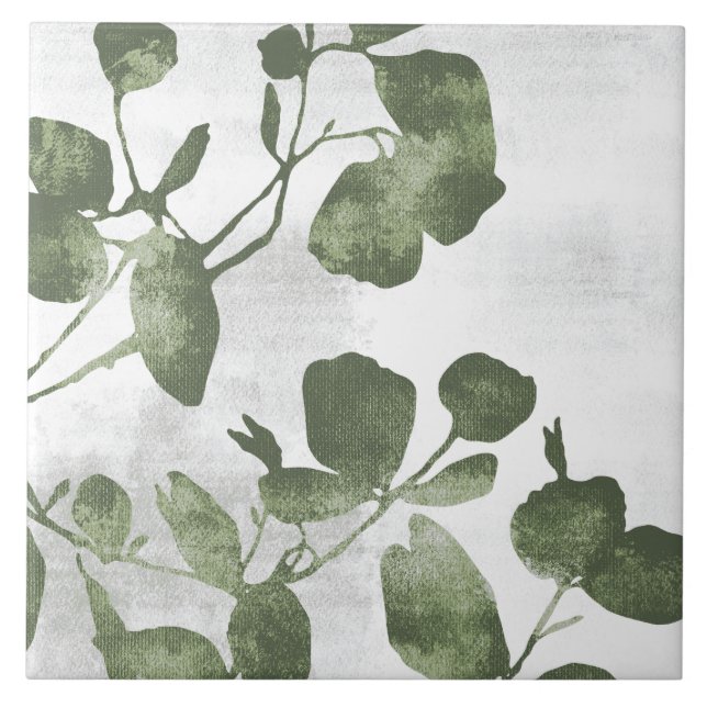 Azulejo Arte botánico pictórico verde oliva salvia 02 (Frente)
