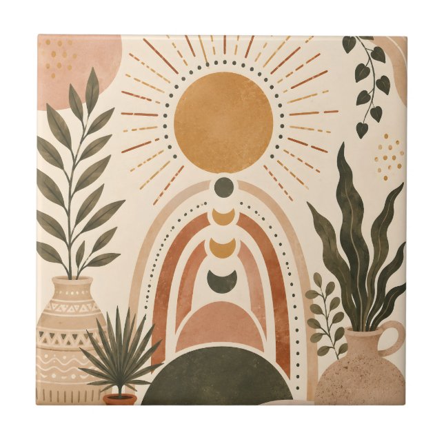 Azulejo Arte botánico y sol boho (Frente)