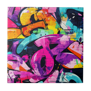 Azulejo Arte callejero atrevido con negro morado y amarill