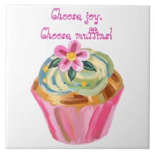Azulejo Arte caprichoso de muffins pintados con flor rosa