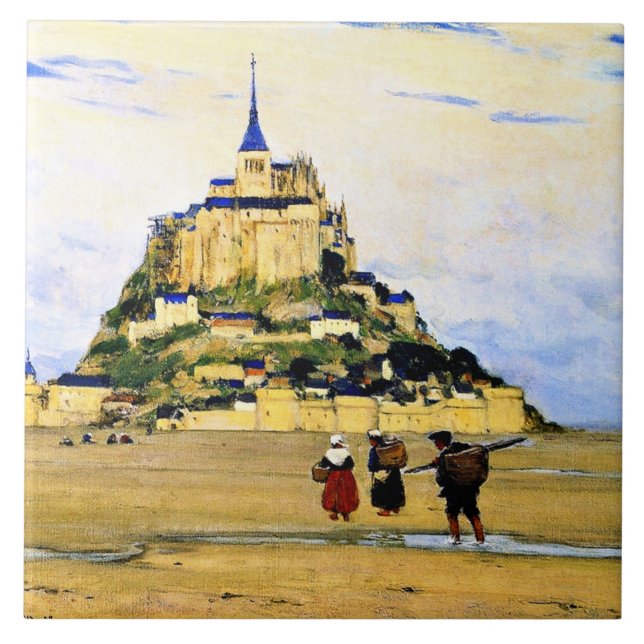 Azulejo Arte Clarence Gagnon, Mont-Saint Michel, mañana (Frente)