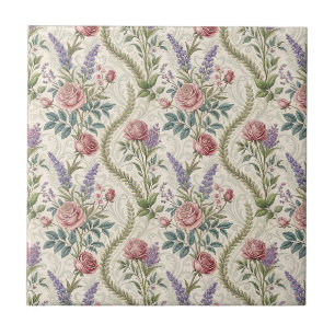 Azulejo Arte clásico de rosa francesa y patrón floral de l
