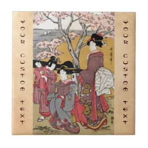 Azulejo Arte clásico japonés oriental fresco de la seño