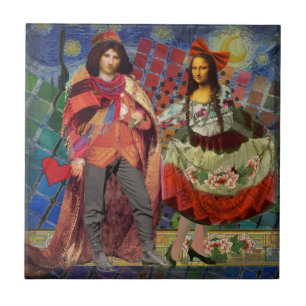 Azulejo Arte colorido divertido y romántico de Mona Lisa