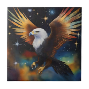 Azulejo Arte Cósmico Colorido de Águila Voladora,