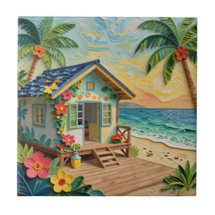 Azulejo Arte costero oceánico de casa de playa