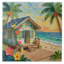 Arte costero oceánico de casa de playa